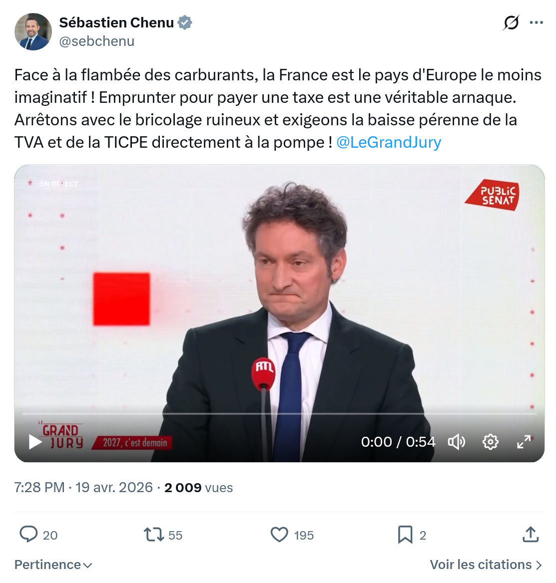 Sébastien Chenu: Face à la flambée des carburants…