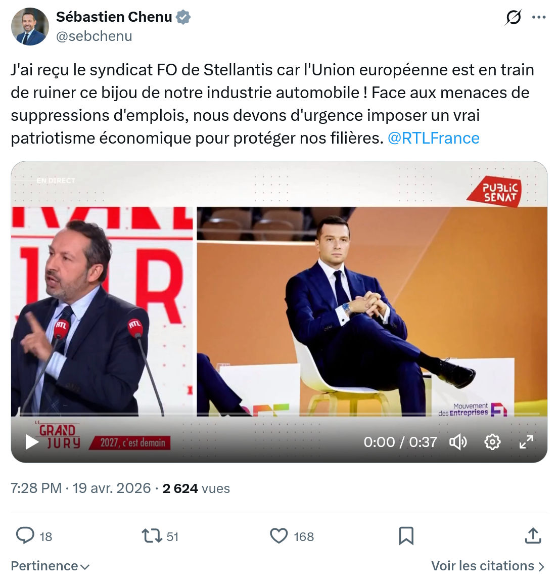 Sébastien Chenu: J'ai reçu le syndicat FO de Stellantis…