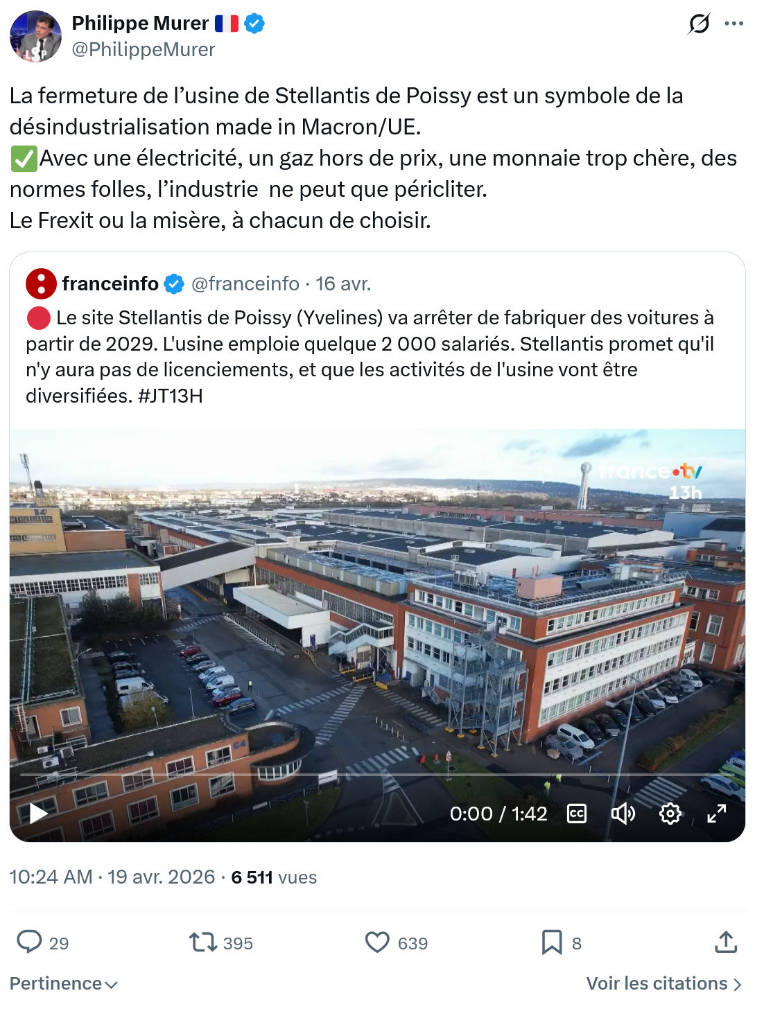 Philippe Murer: La fermeture de l’usine de Stellantis…