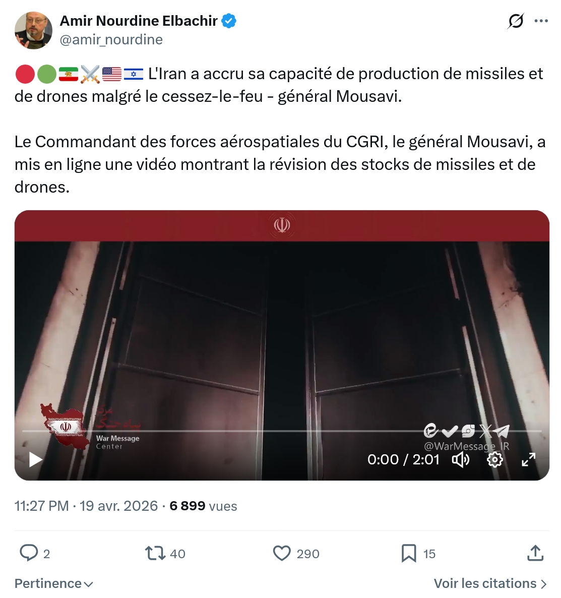 Amir Nourdine Elbachir: L'Iran a accru sa capacité de production…