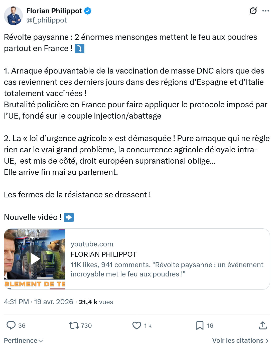 Florian Philippot: Révolte paysanne…