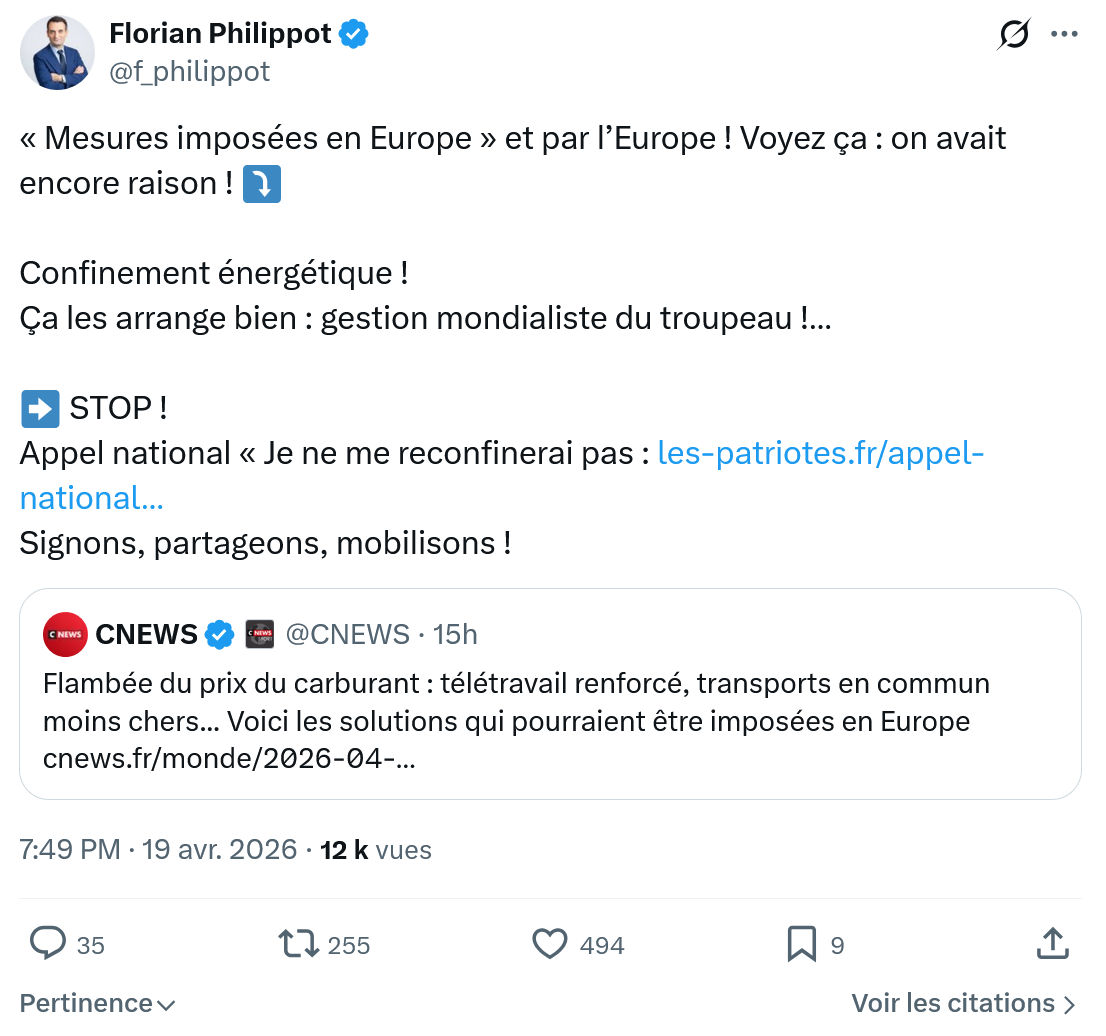 Florian Philippot: « Mesures imposées en Europe » et par l’Europe…