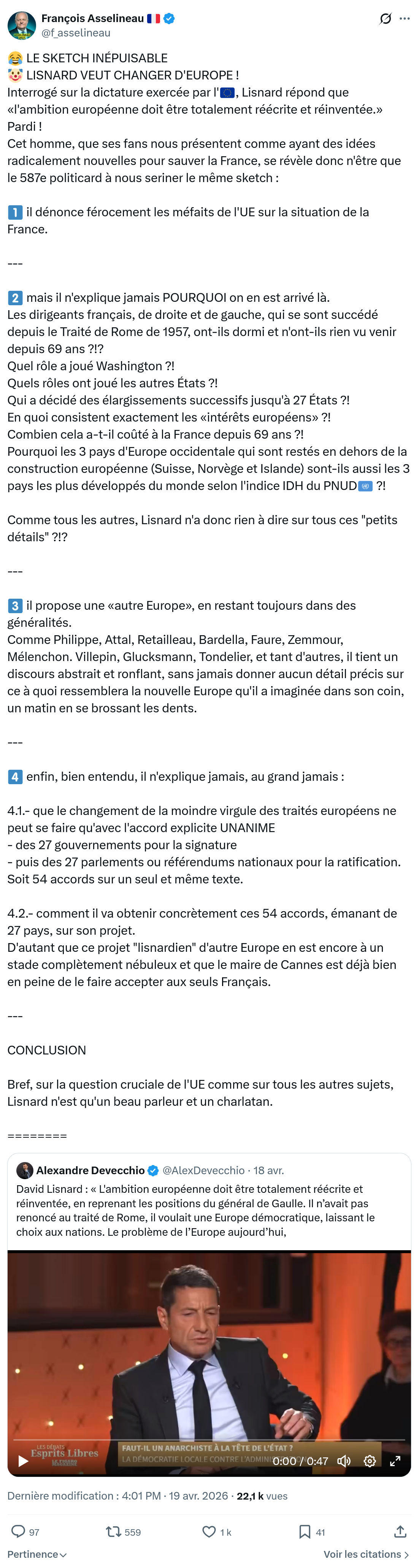 Francois Asselineau: LE SKETCH INÉPUISABLE…