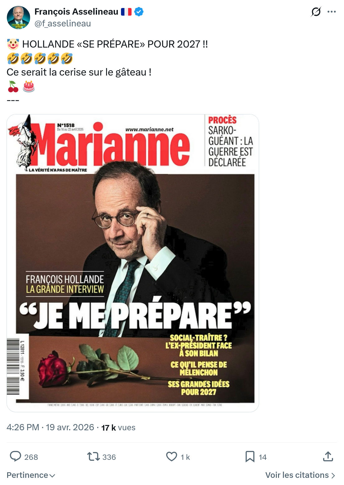 Francois Asselineau: HOLLANDE «SE PRÉPARE» POUR 2027…