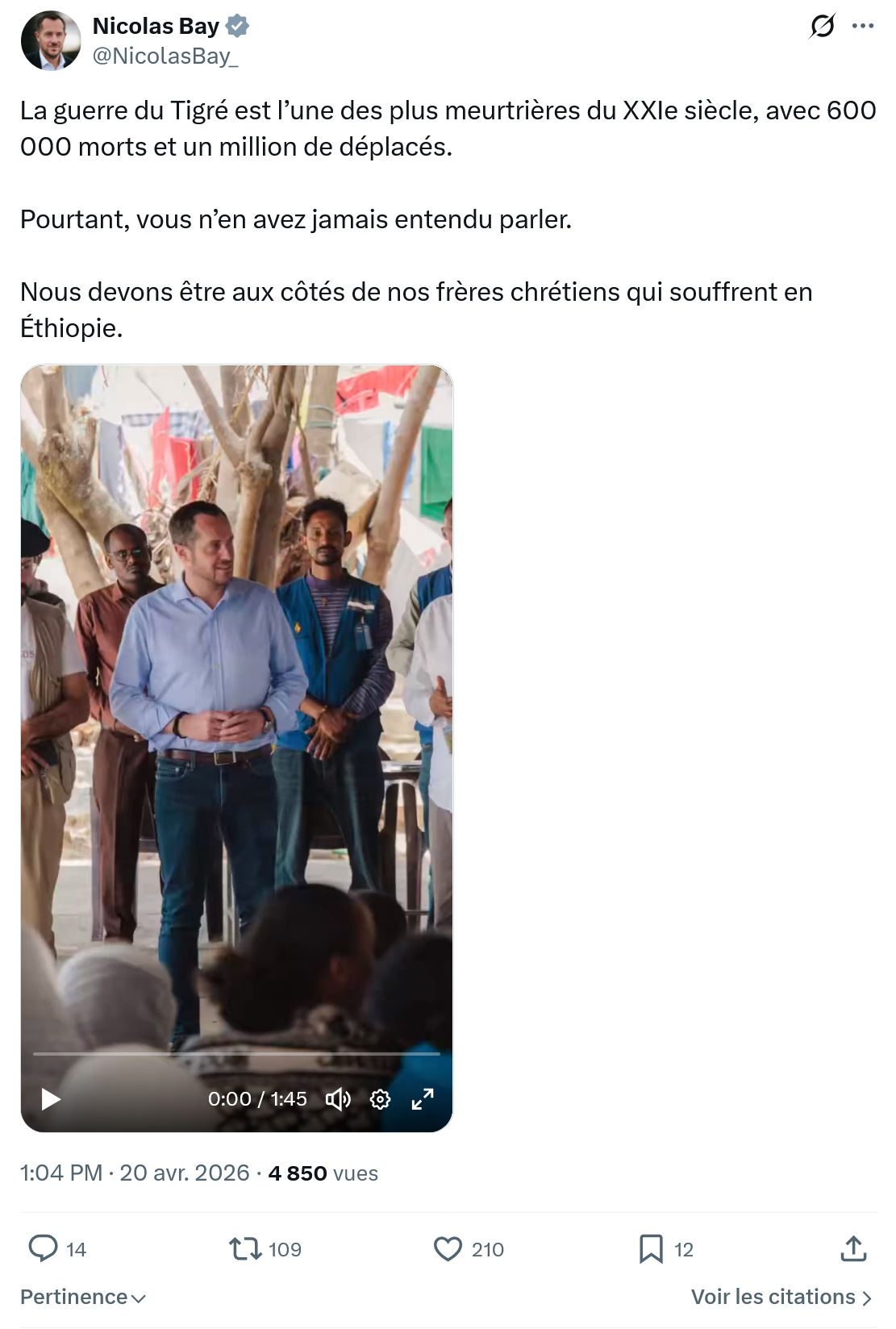 Nicolas Bay: La guerre du Tigré est l’une des plus…