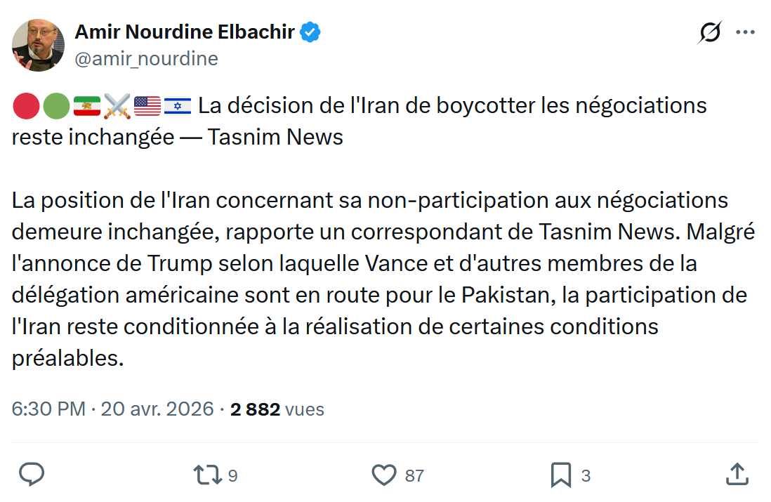 Amir Nourdine Elbachir: La décision de l'Iran de boycotter…