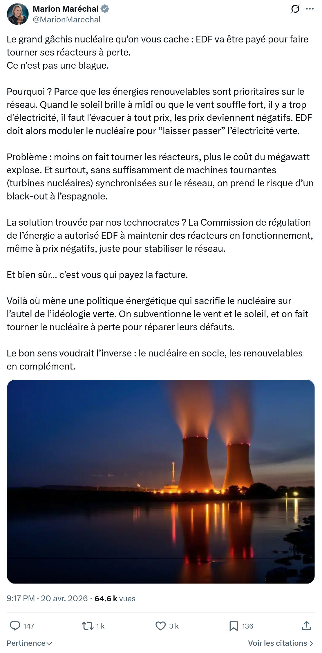 Marion Maréchal- Le Pen: Le grand gâchis nucléaire qu’on vous cache…