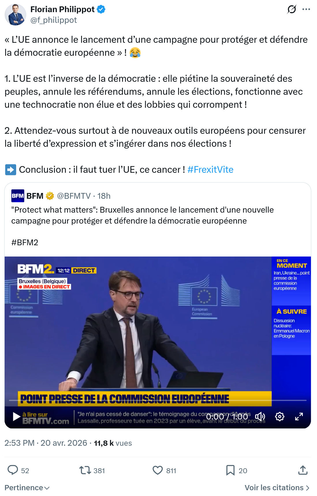 Florian Philippot: L’UE annonce le lancement d’une campagne…