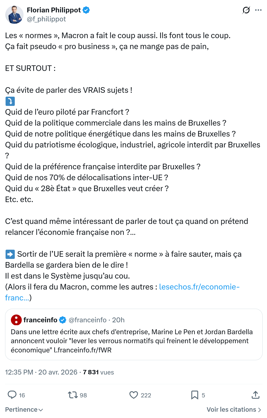 Florian Philippot: Les « normes », Macron a fait le coup aussi…