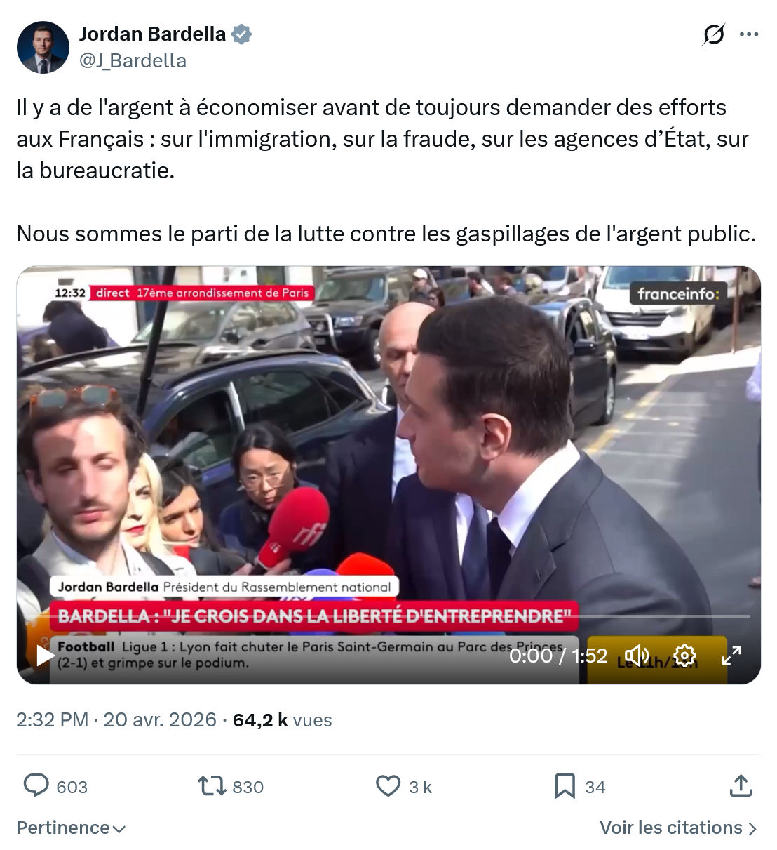 Jordan Bardella: Il y a de l'argent à économiser avant de toujours…