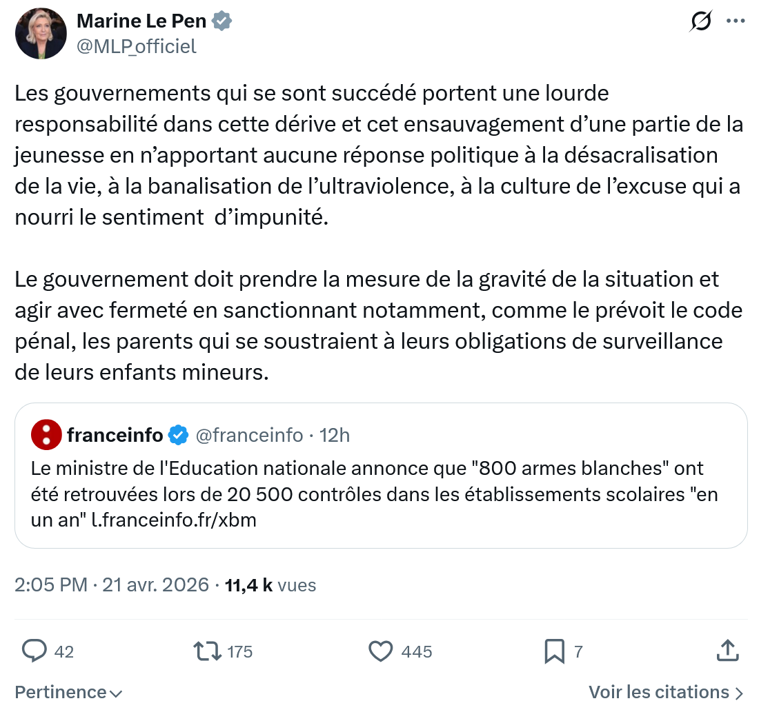 Marine Le Pen: Les gouvernements qui se sont succédé…