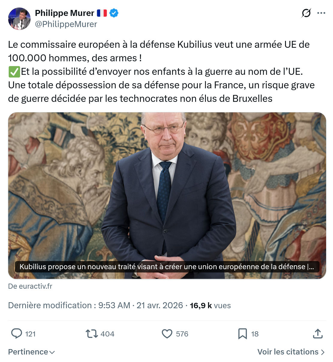 Philippe Murer: Le commissaire européen à la défense…