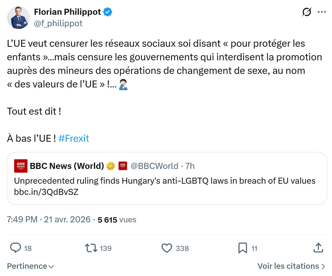 Florian Philippot: L’UE veut censurer les réseaux sociaux…