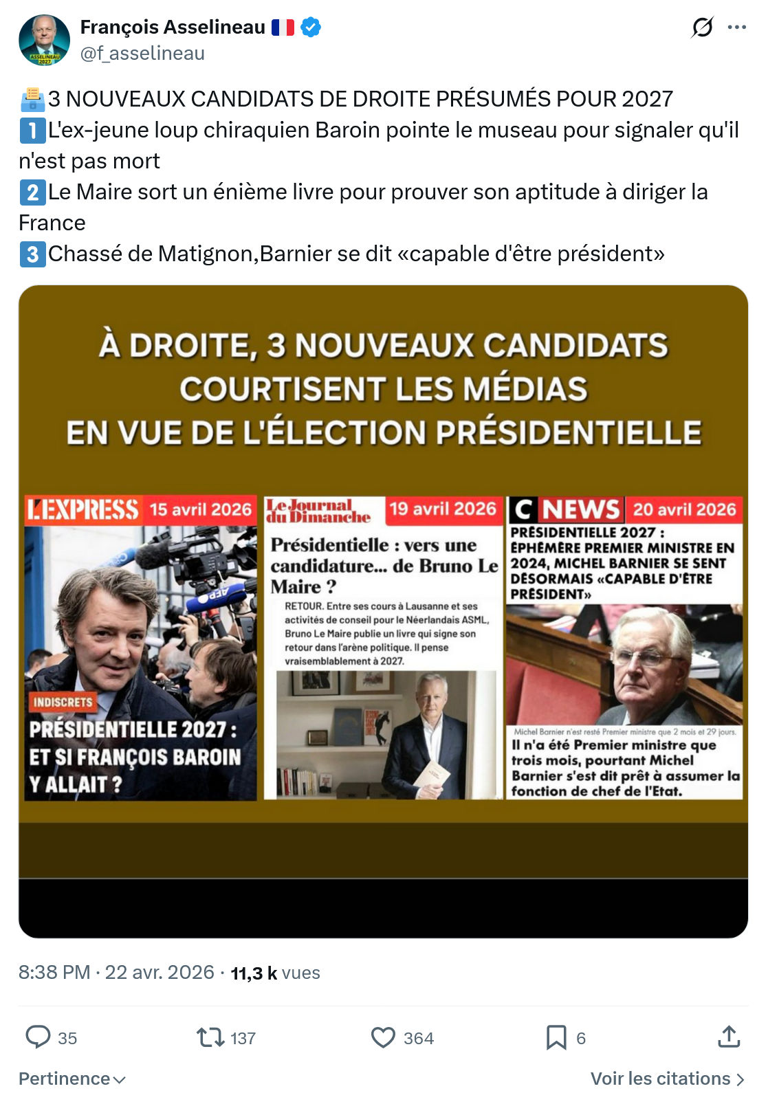 Francois Asselineau: 3 NOUVEAUX CANDIDATS DE DROITE…