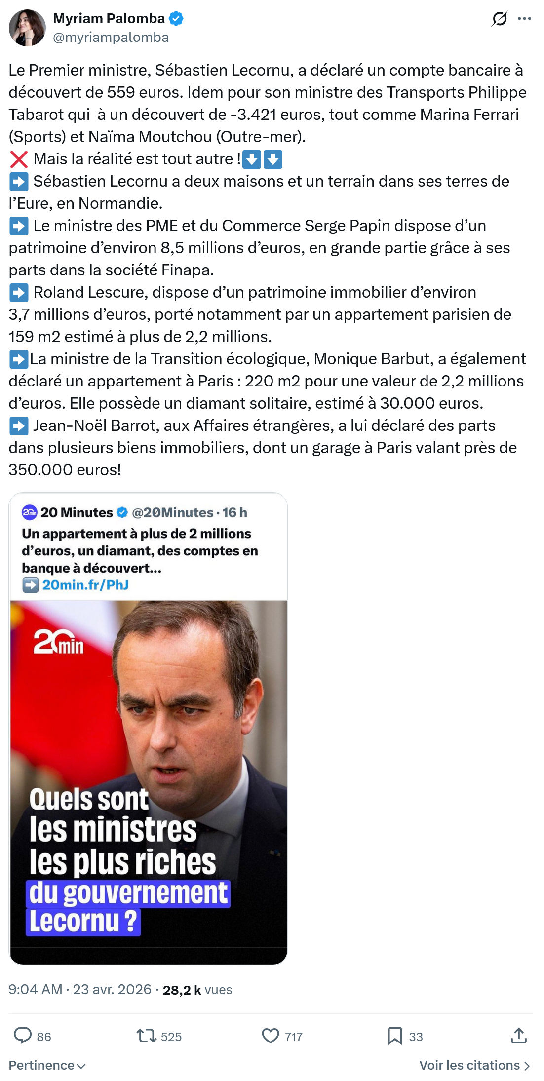 Myriam Palomba: Le Premier ministre, Sébastien Lecornu...