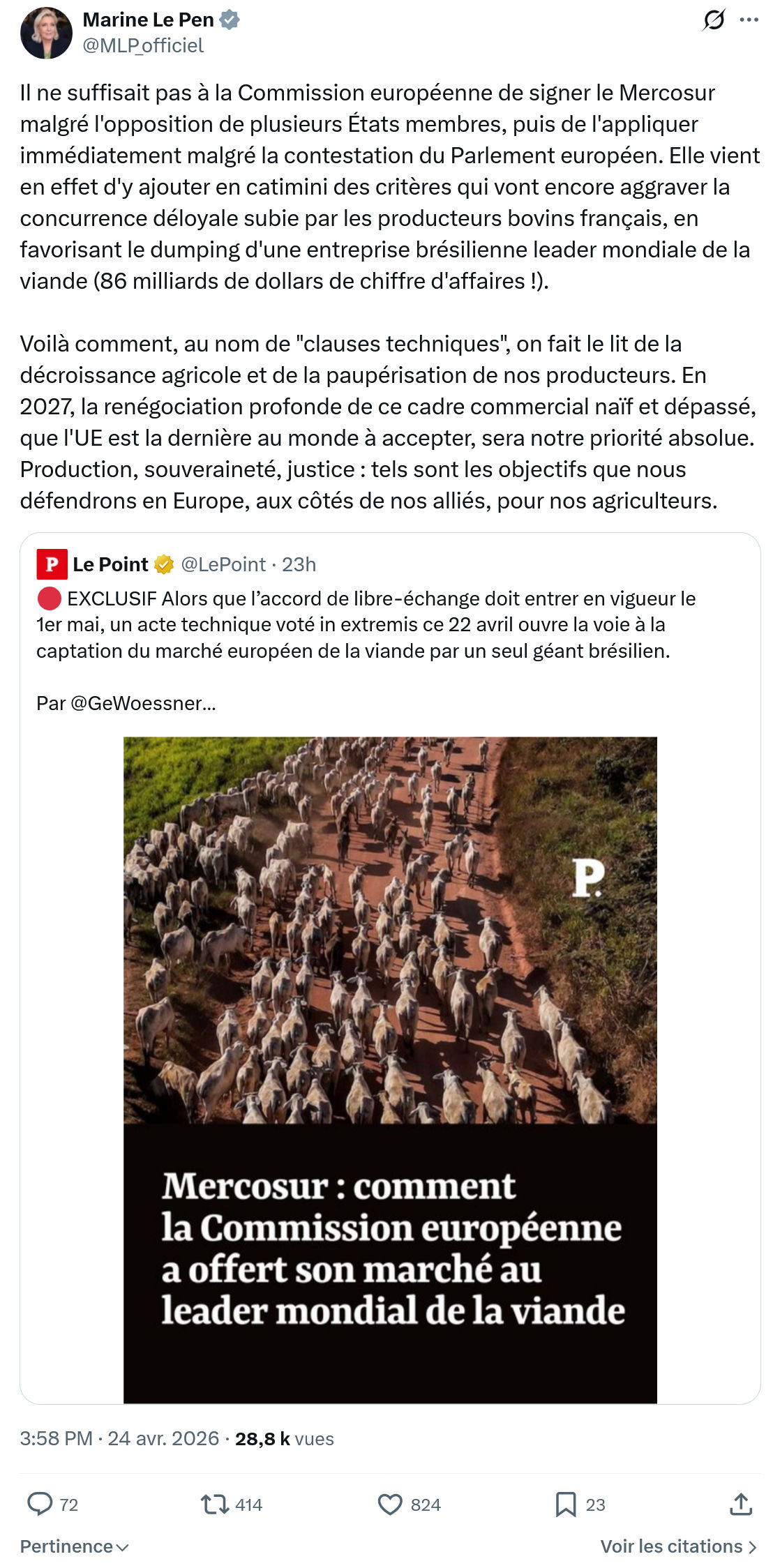 Marine Le Pen: Il ne suffisait pas à la Commission…