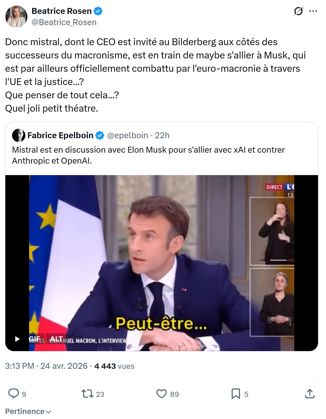 Béatrice Rosen: Donc mistral, dont le CEO…