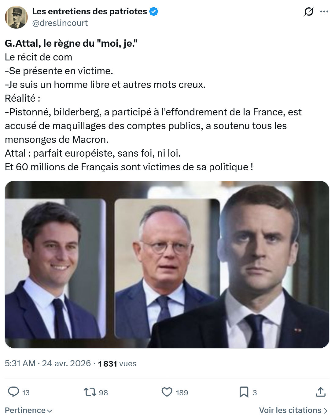 Marquis de Dreslincourt: G.Attal, le règne du "moi, je."…