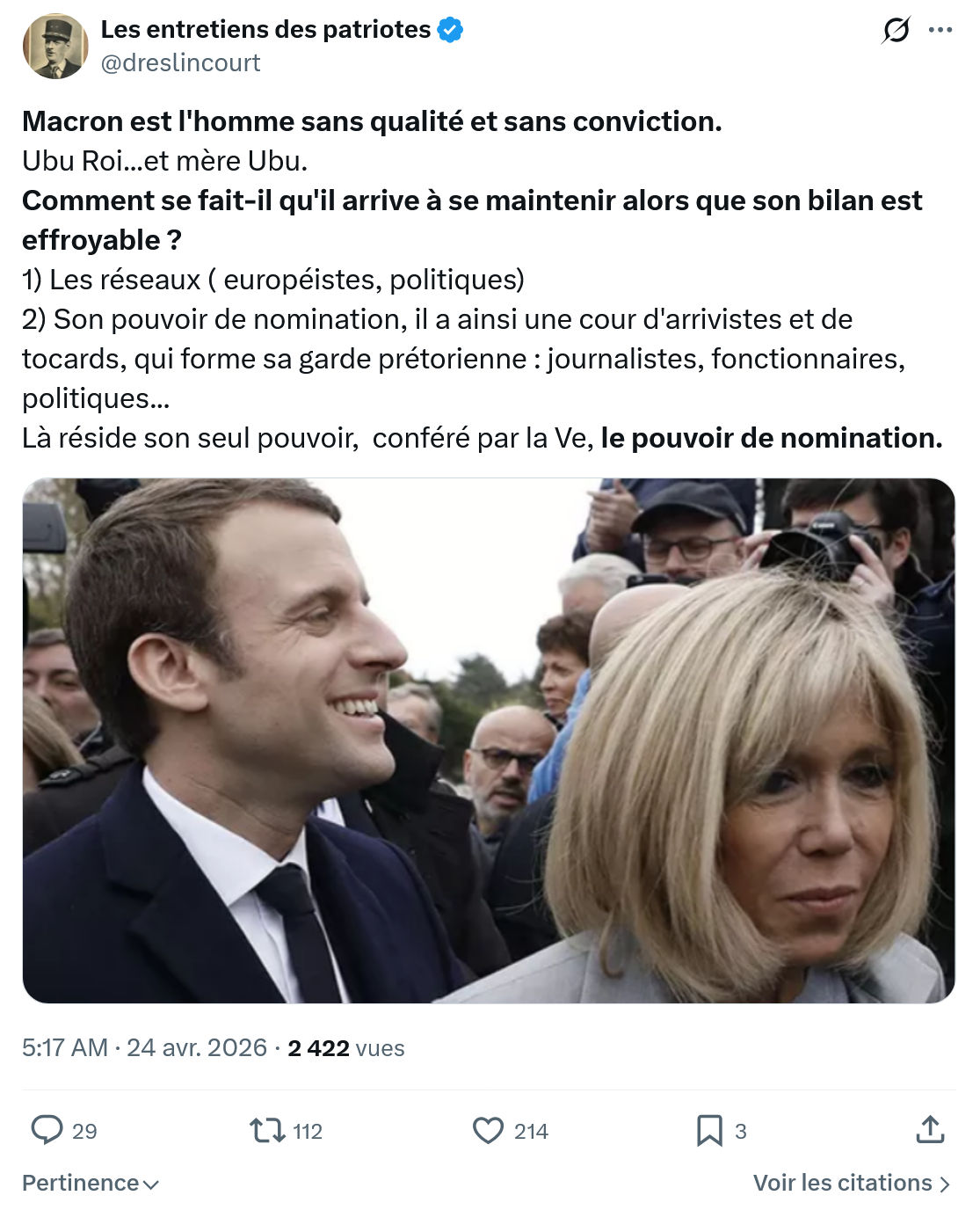 Marquis de Dreslincourt: Macron est l'homme sans qualité…