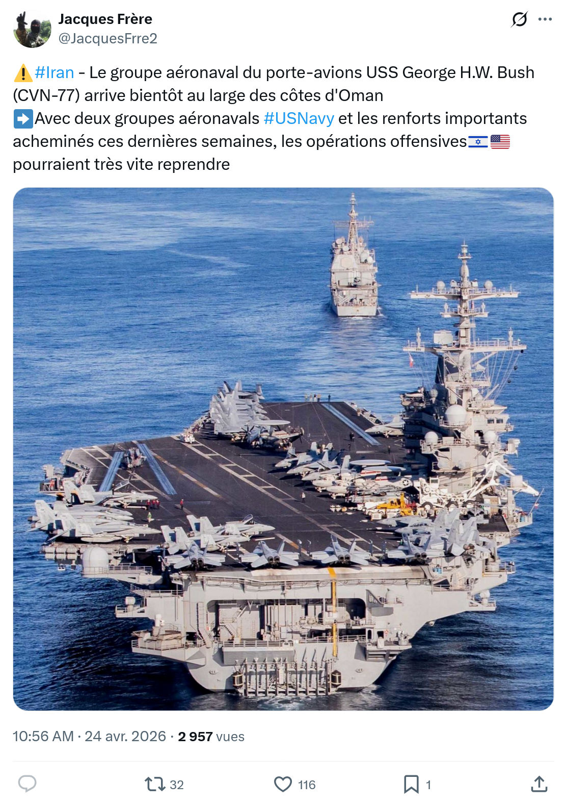 Jacques Frère: #Iran - Le groupe aéronaval du porte-avions…