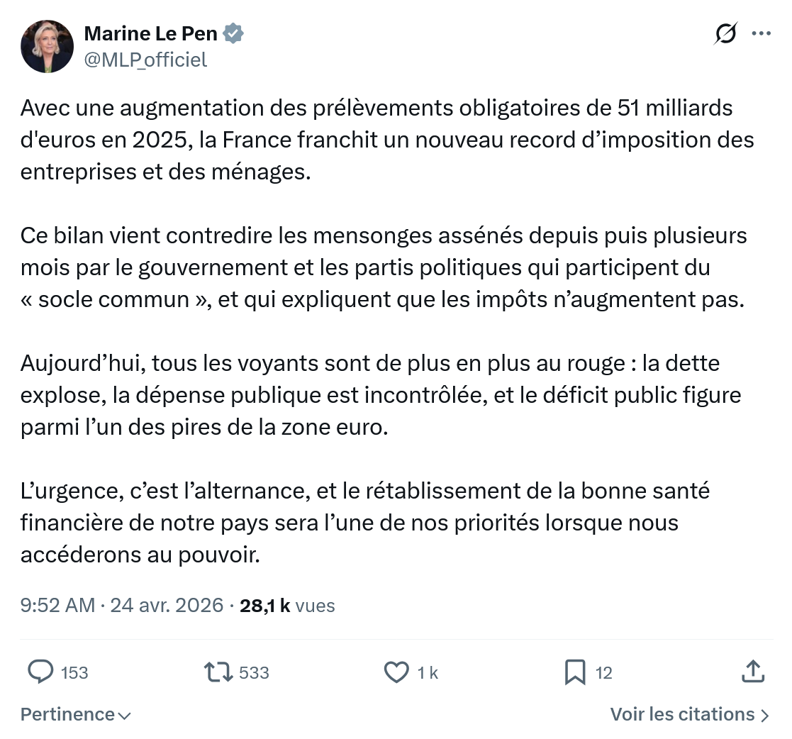 Marine Le Pen: Avec une augmentation des prélèvements…