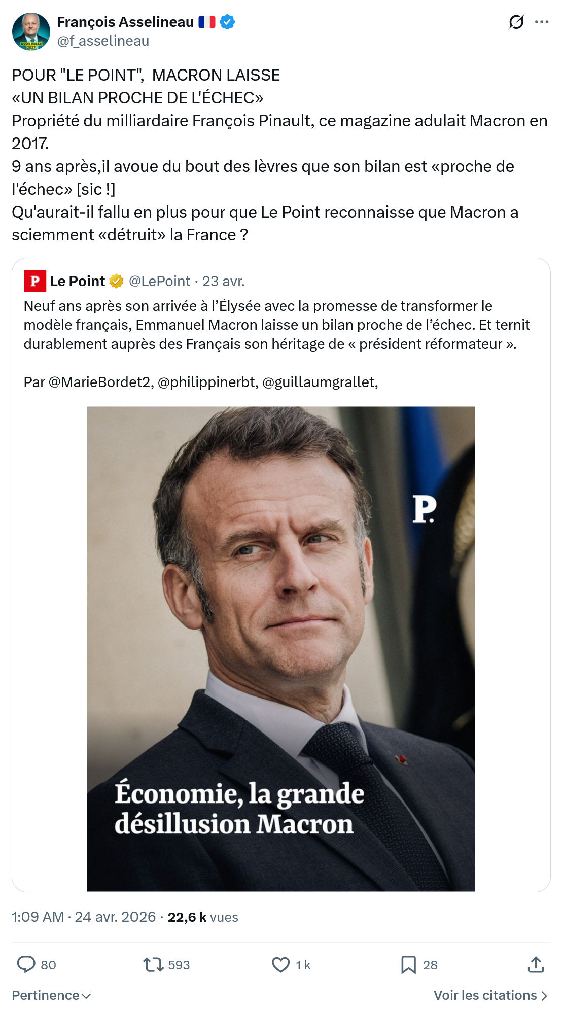 Francois Asselineau: POUR "LE POINT"…