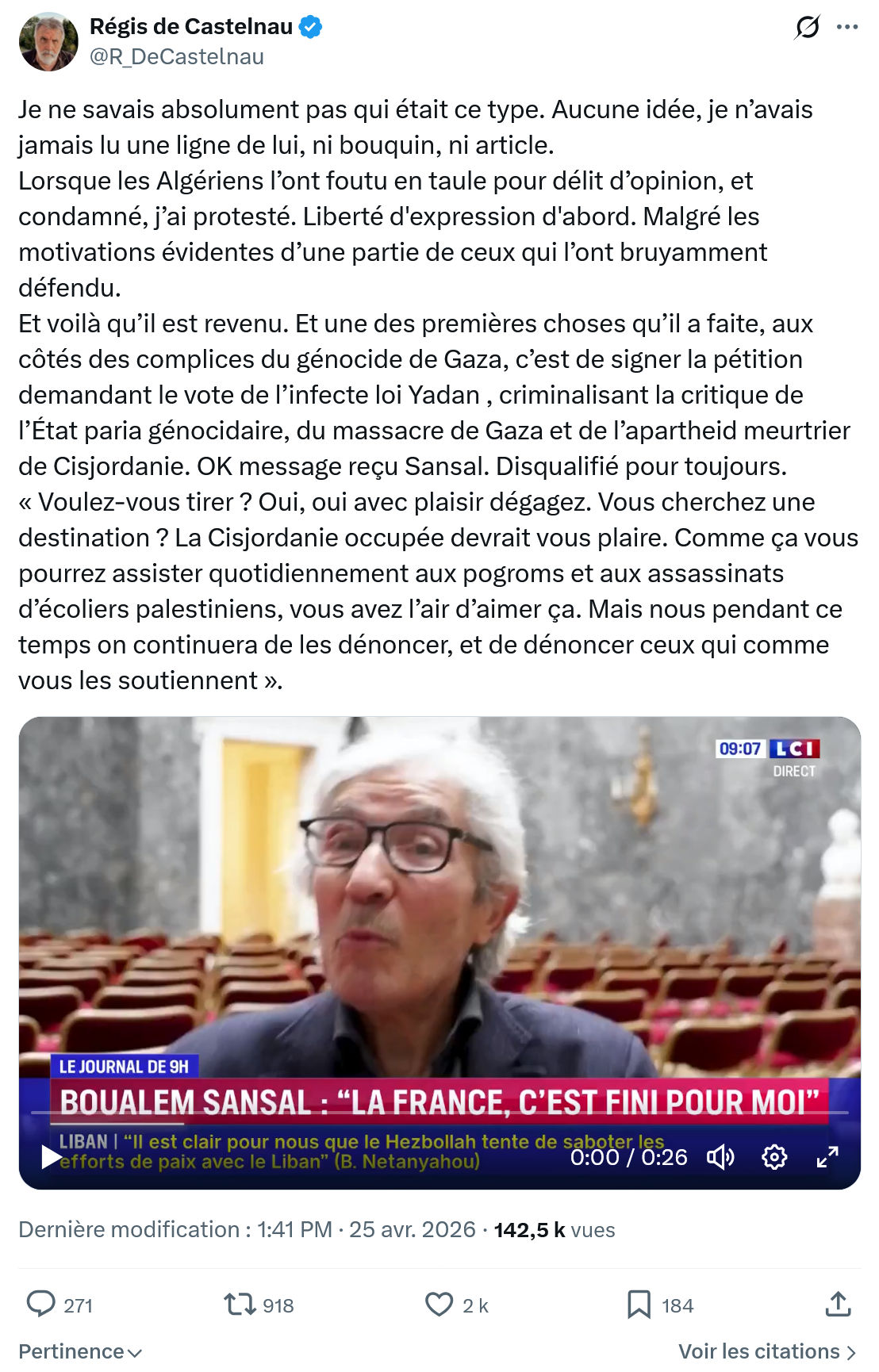 Régis de Castelnau: Je ne savais absolument pas…