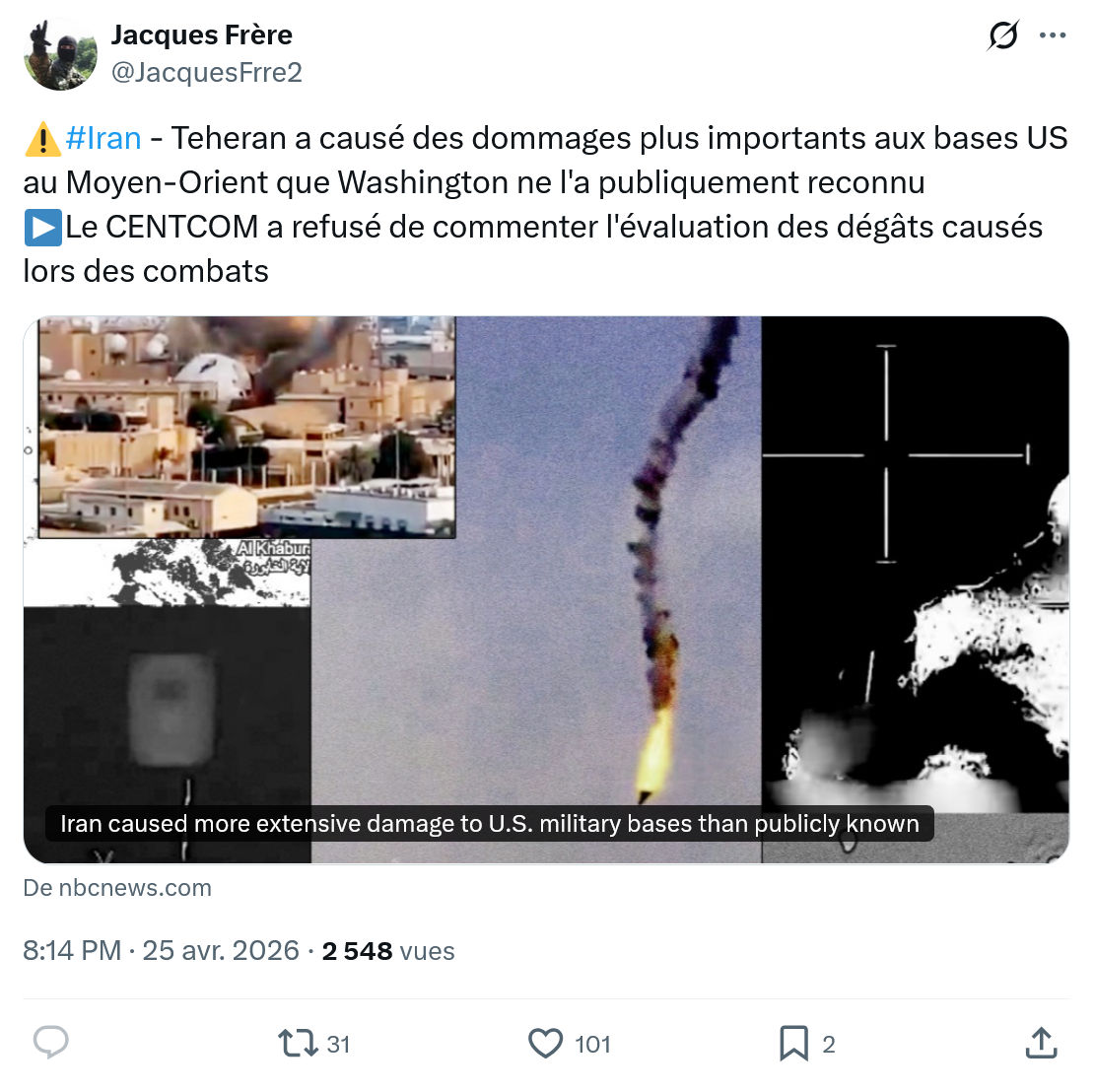Jacques Frère: #Iran - Teheran a causé des dommages…