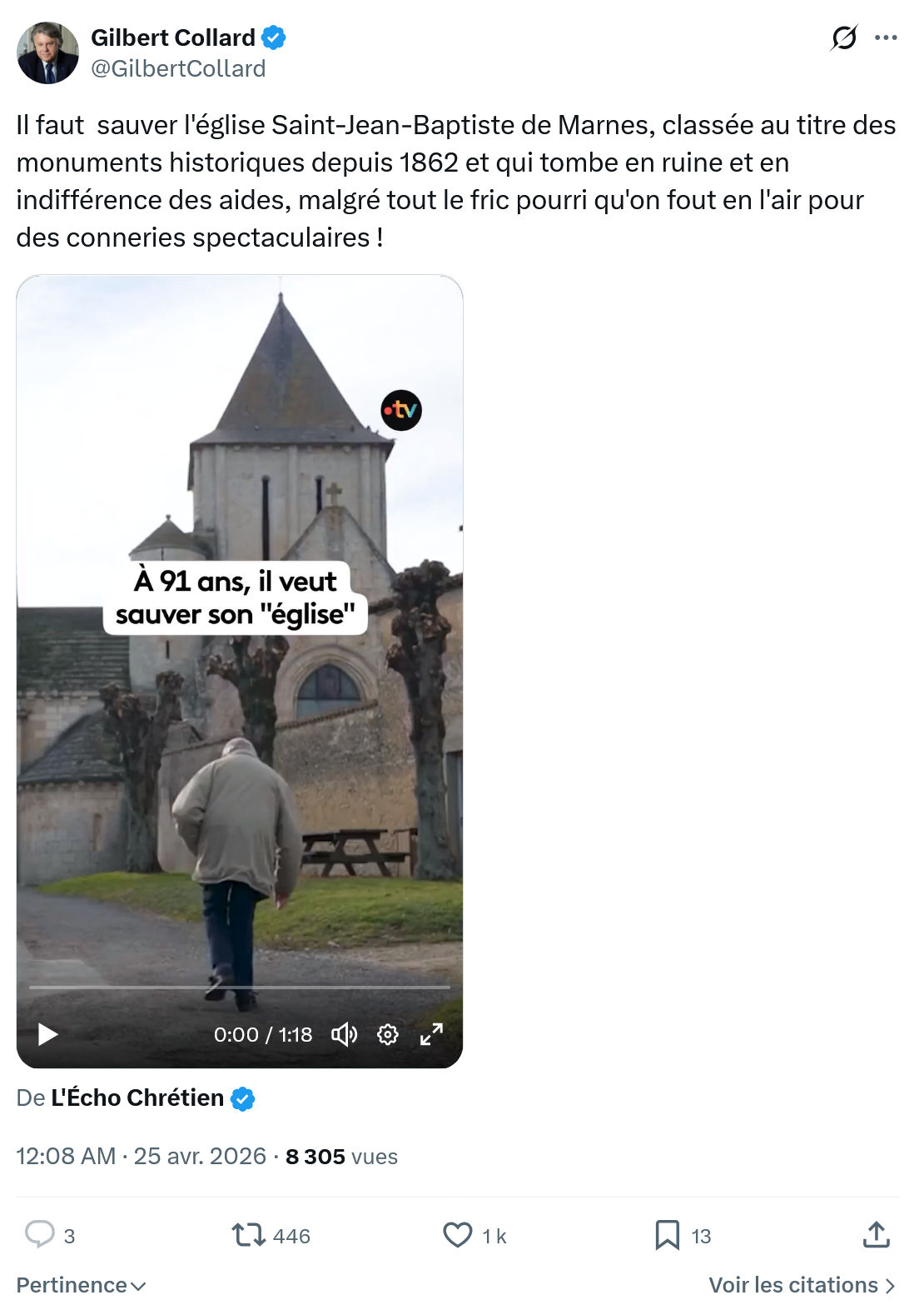 Gilbert Collard: Il faut  sauver l'église Saint-Jean-Baptiste…
