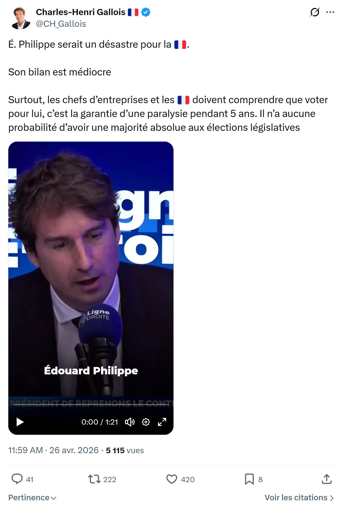 Charles-Henri Gallois: É. Philippe serait un désastre…