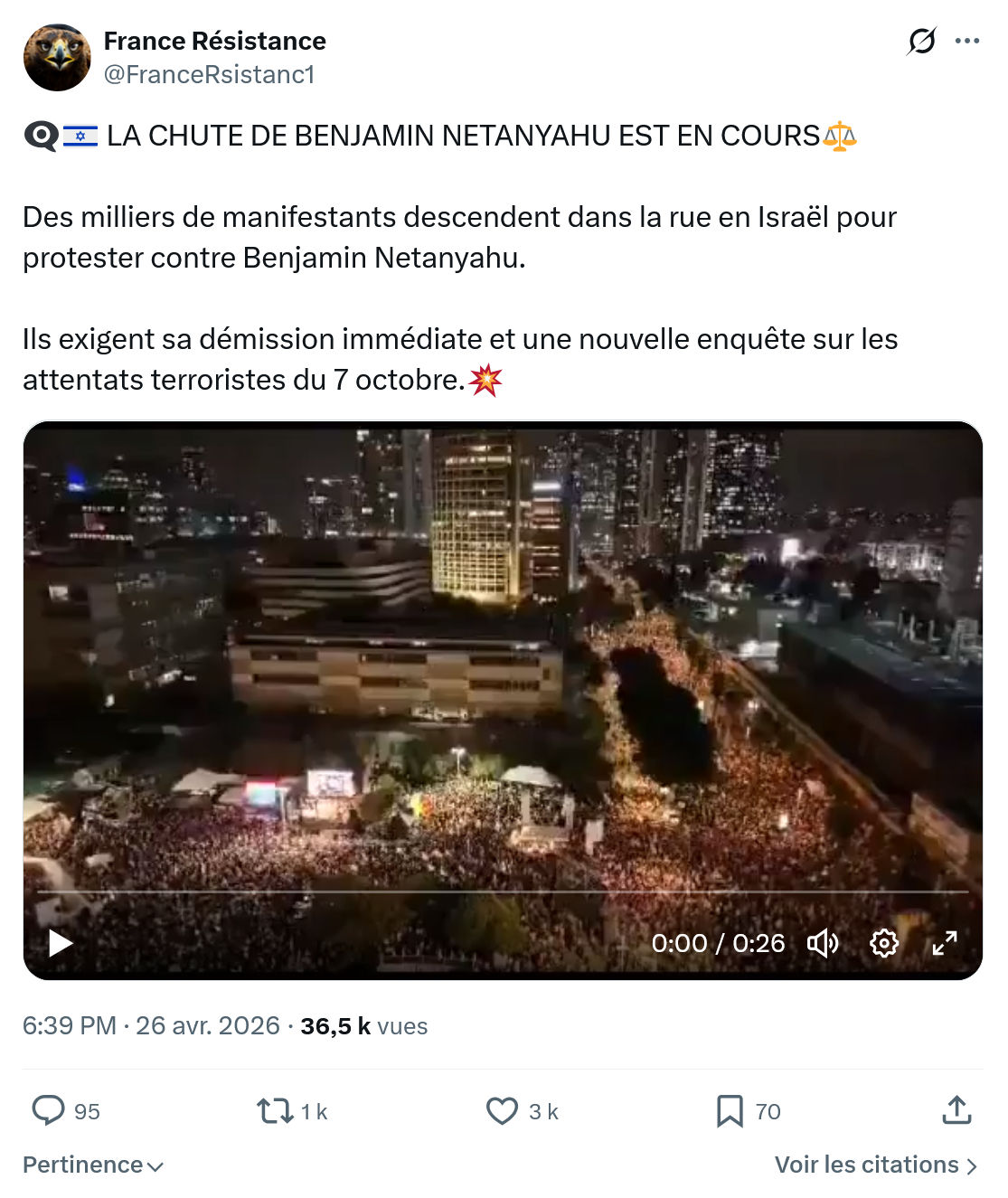 France Résistance: LA CHUTE DE BENJAMIN NETANYAHU…