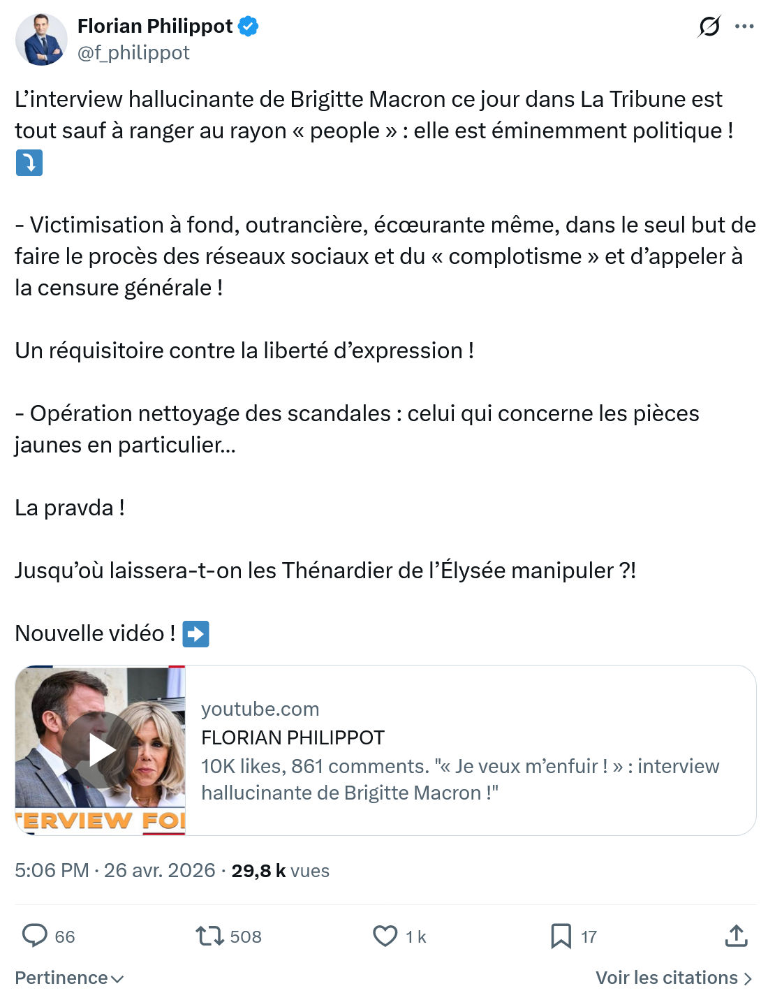 Florian Philippot: L’interview hallucinante de Brigitte Macron…