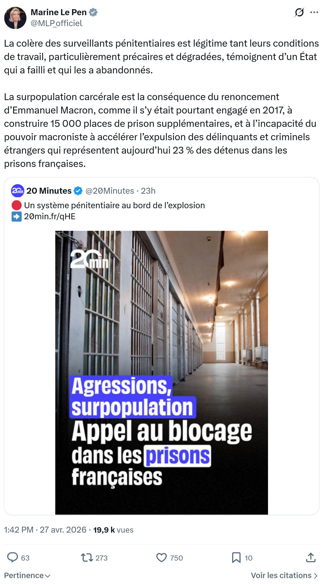 Marine Le Pen: La colère des surveillants pénitentiaires…