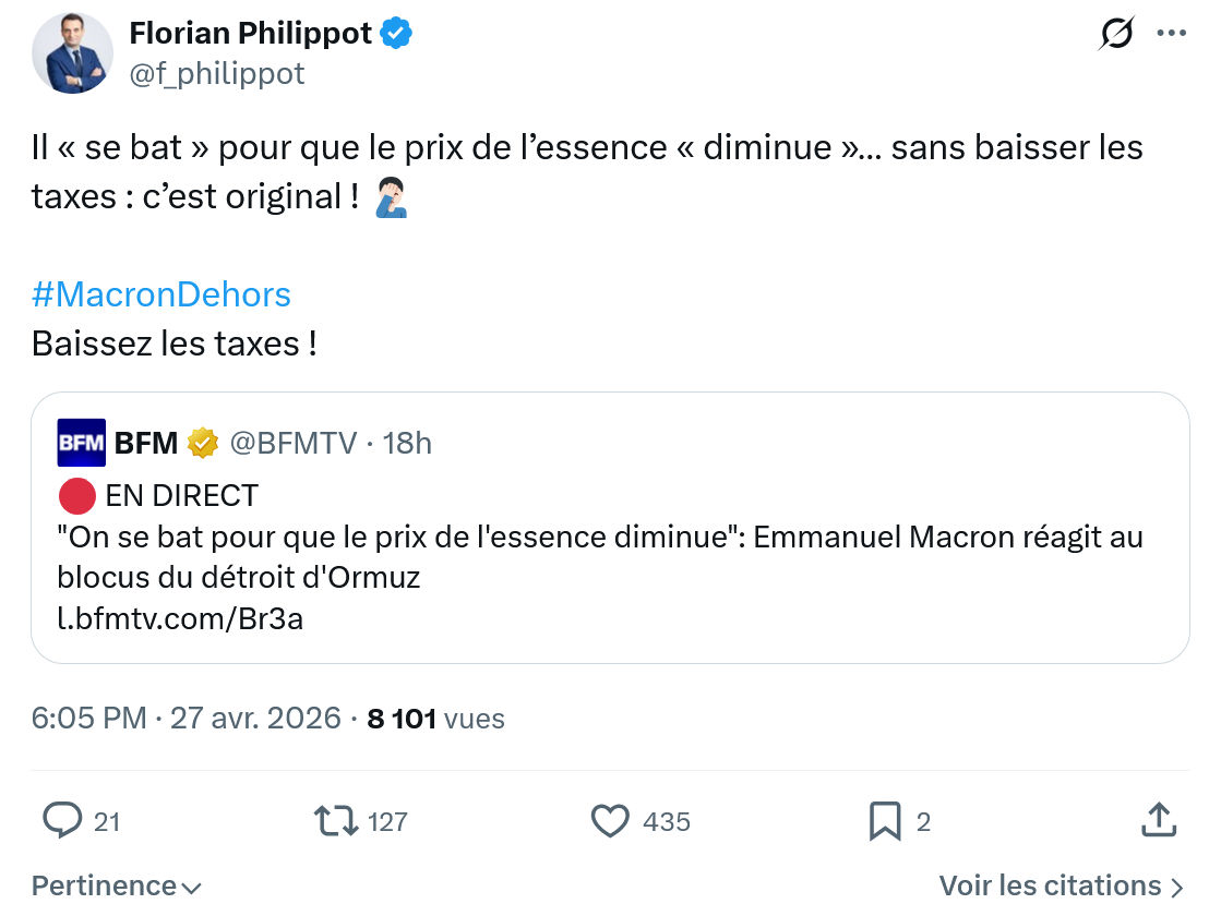 Florian Philippot: Il « se bat » pour que le prix de l’essence…