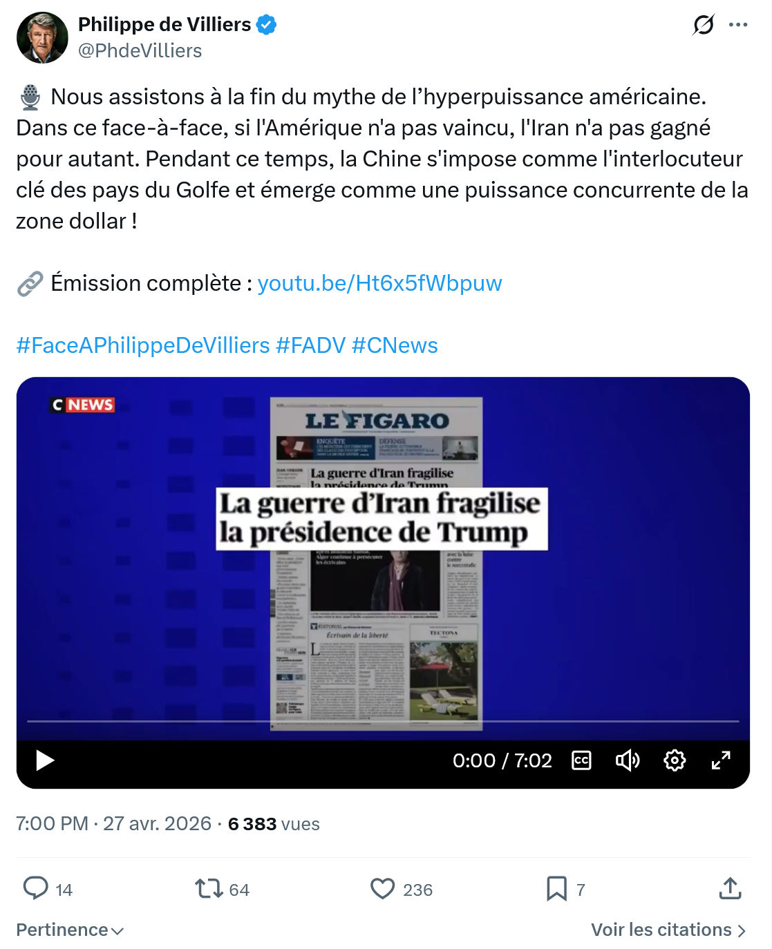 Philippe de Villiers: Nous assistons à la fin du mythe…