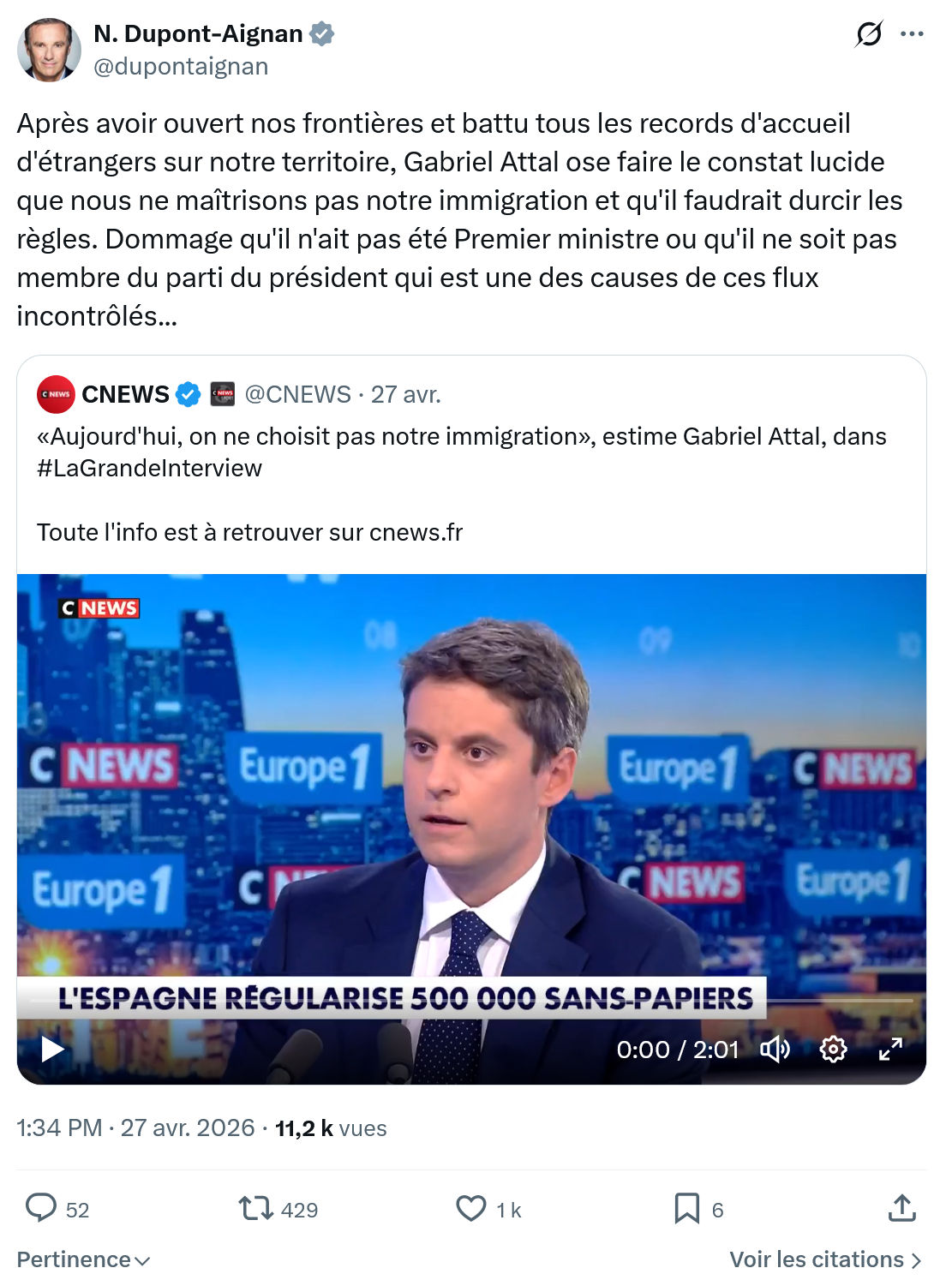 Nicolas Dupont-Aignan: Après avoir ouvert nos frontières…