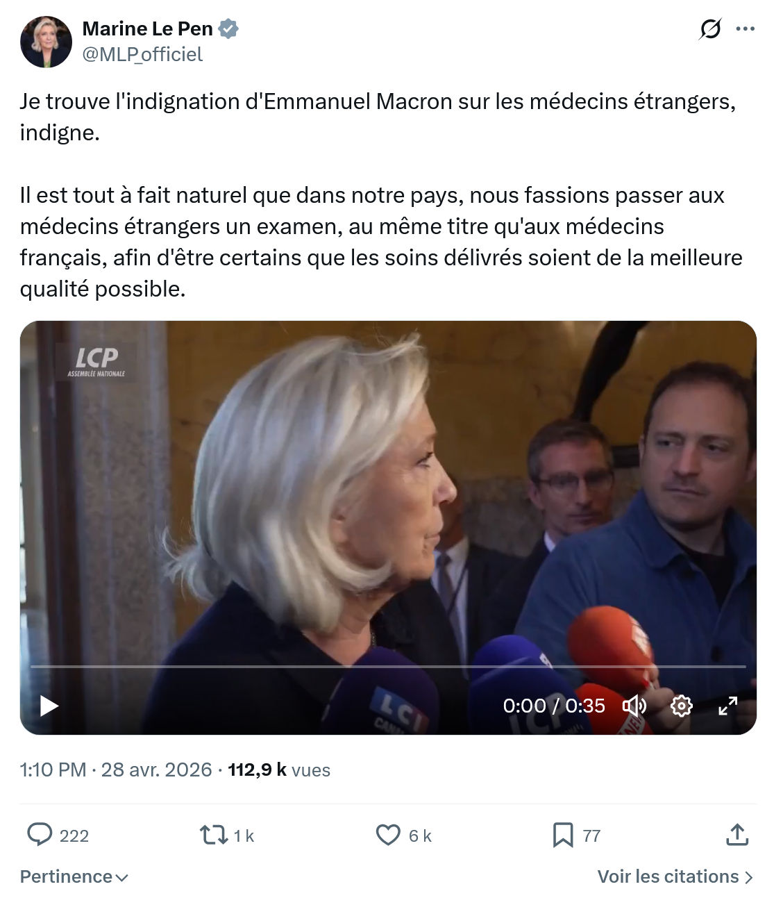 Marine Le Pen: Je trouve l'indignation d'Emmanuel Macron…