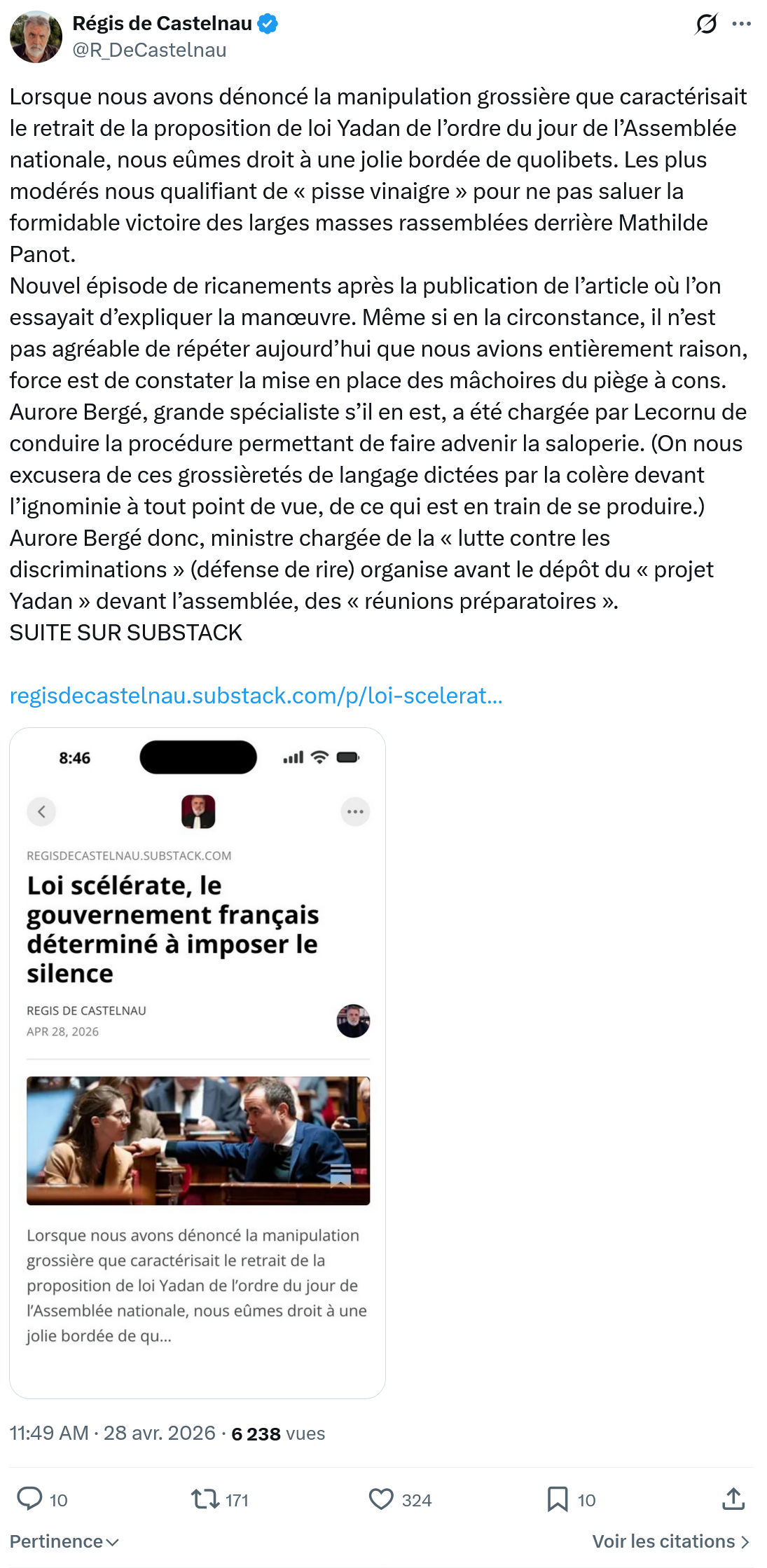 Régis de Castelnau: Lorsque nous avons dénoncé la manipulation…