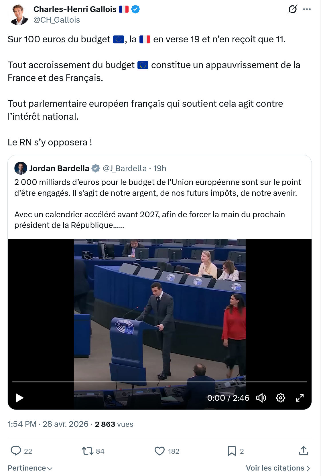 Charles-Henri Gallois: Sur 100 euros du budget…