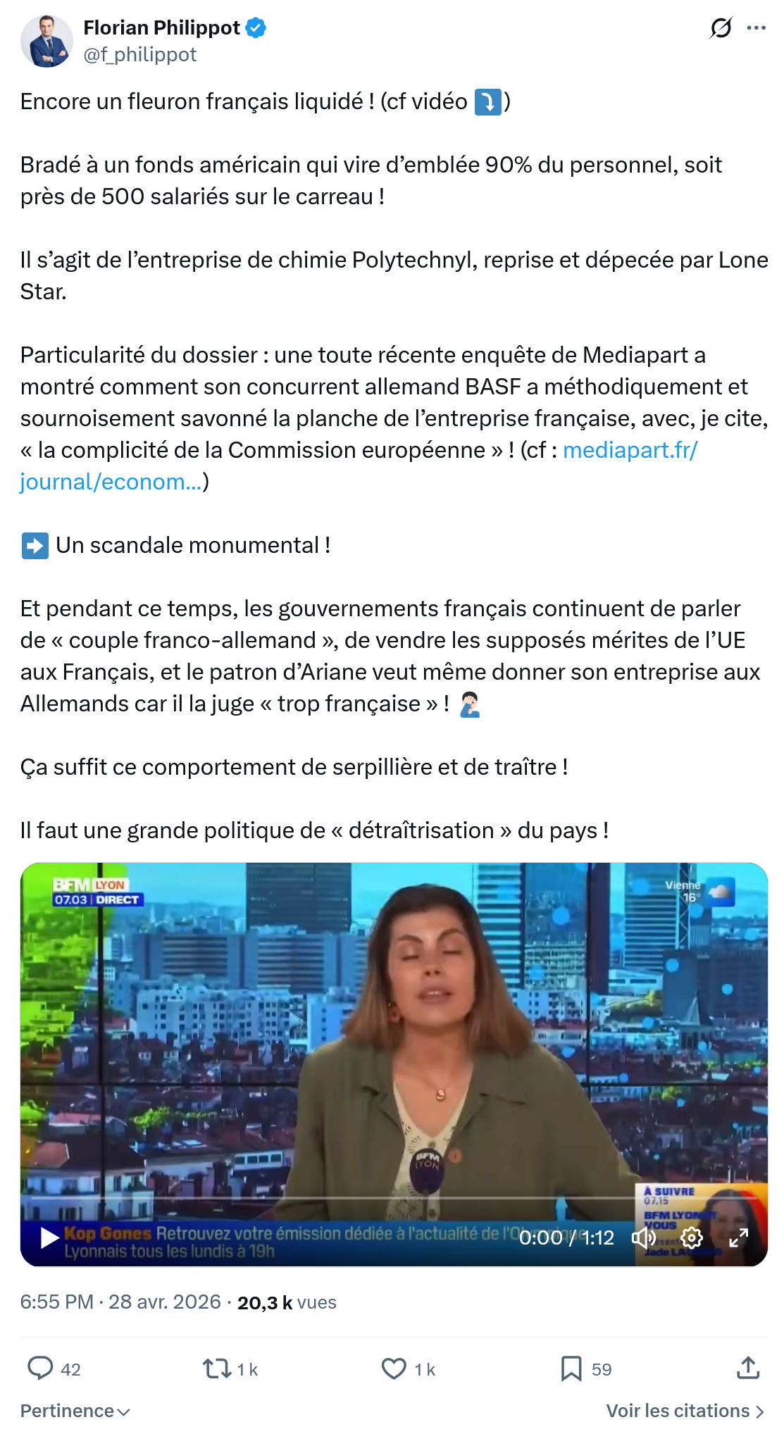 Florian Philippot: Encore un fleuron français liquidé !…