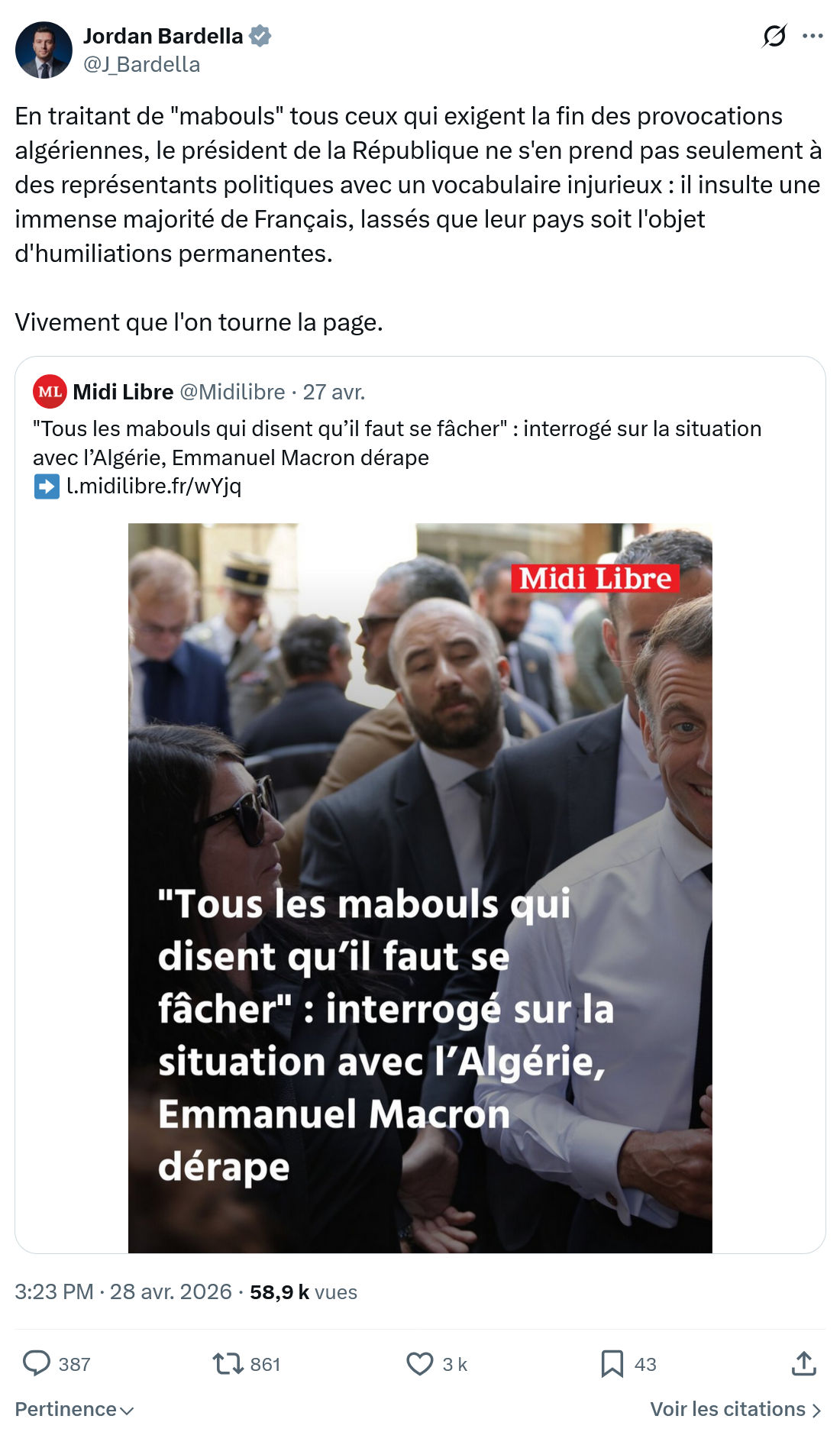 Jordan Bardella: En traitant de "mabouls" tous ceux qui exigent…