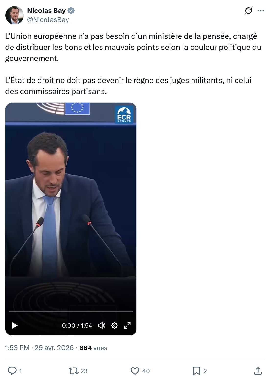 Nicolas Bay: L’Union européenne n’a pas besoin…