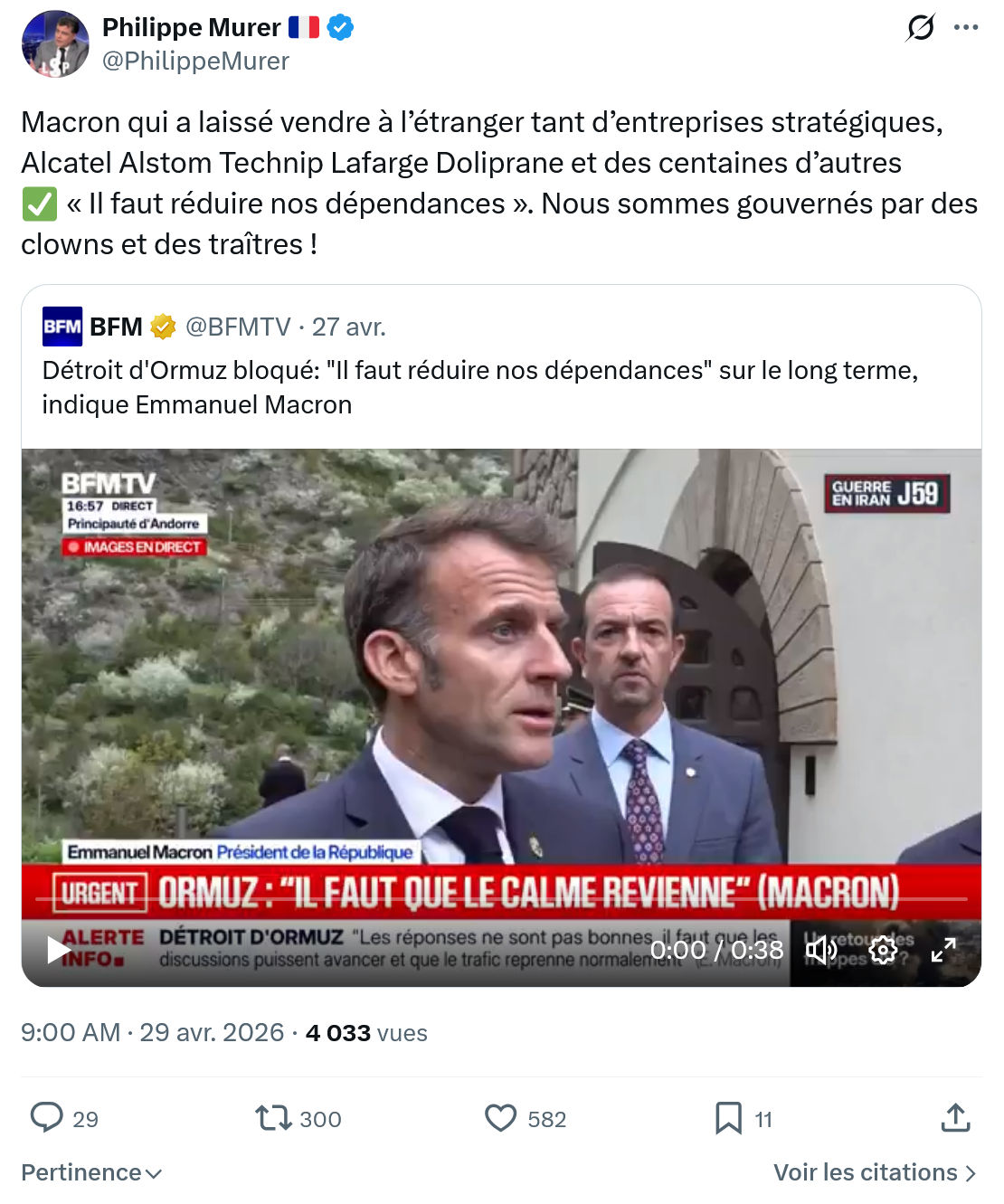 Philippe Murer: Macron qui a laissé vendre à l’étranger…