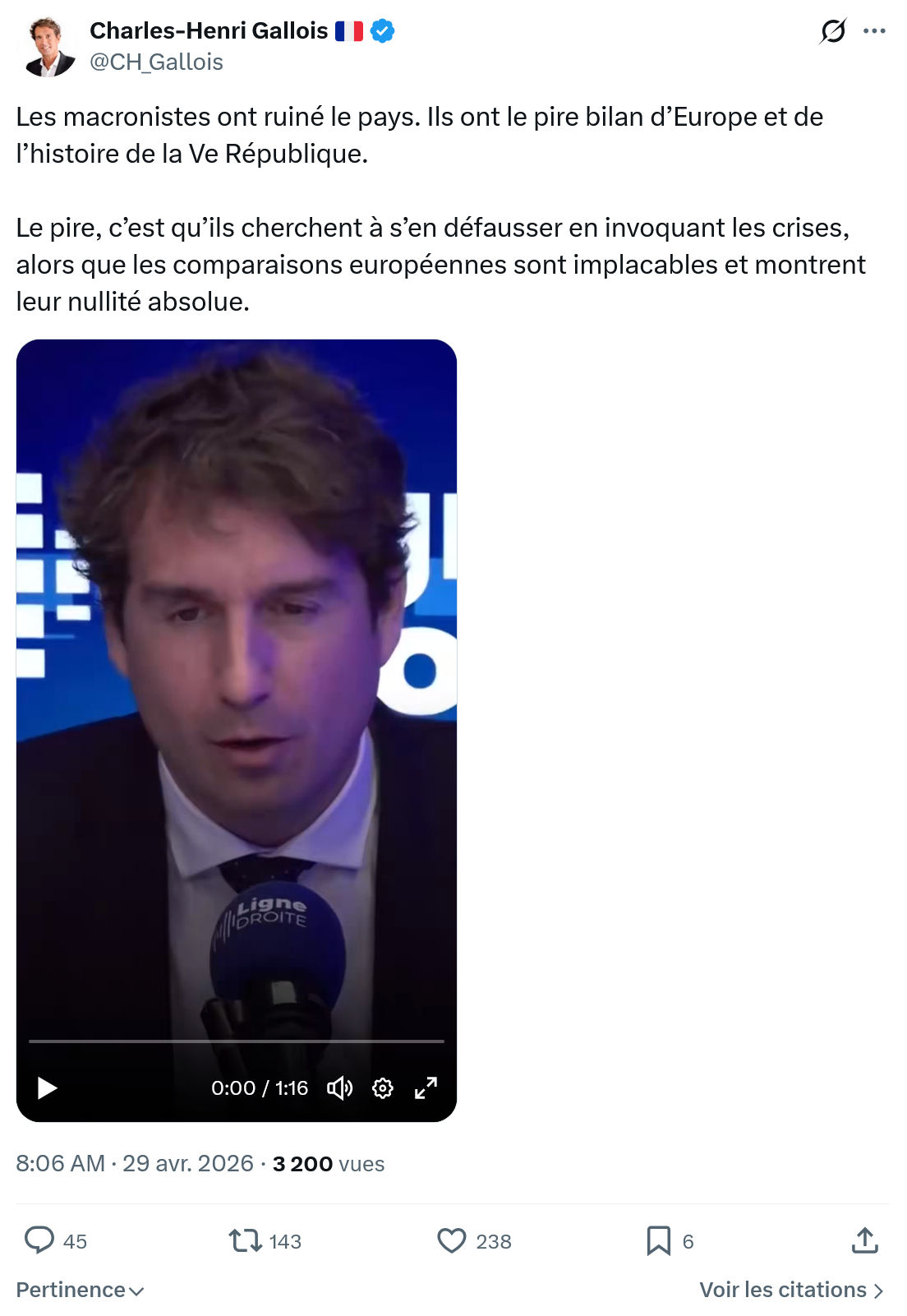 Charles-Henri Gallois: Les macronistes ont ruiné le pays…