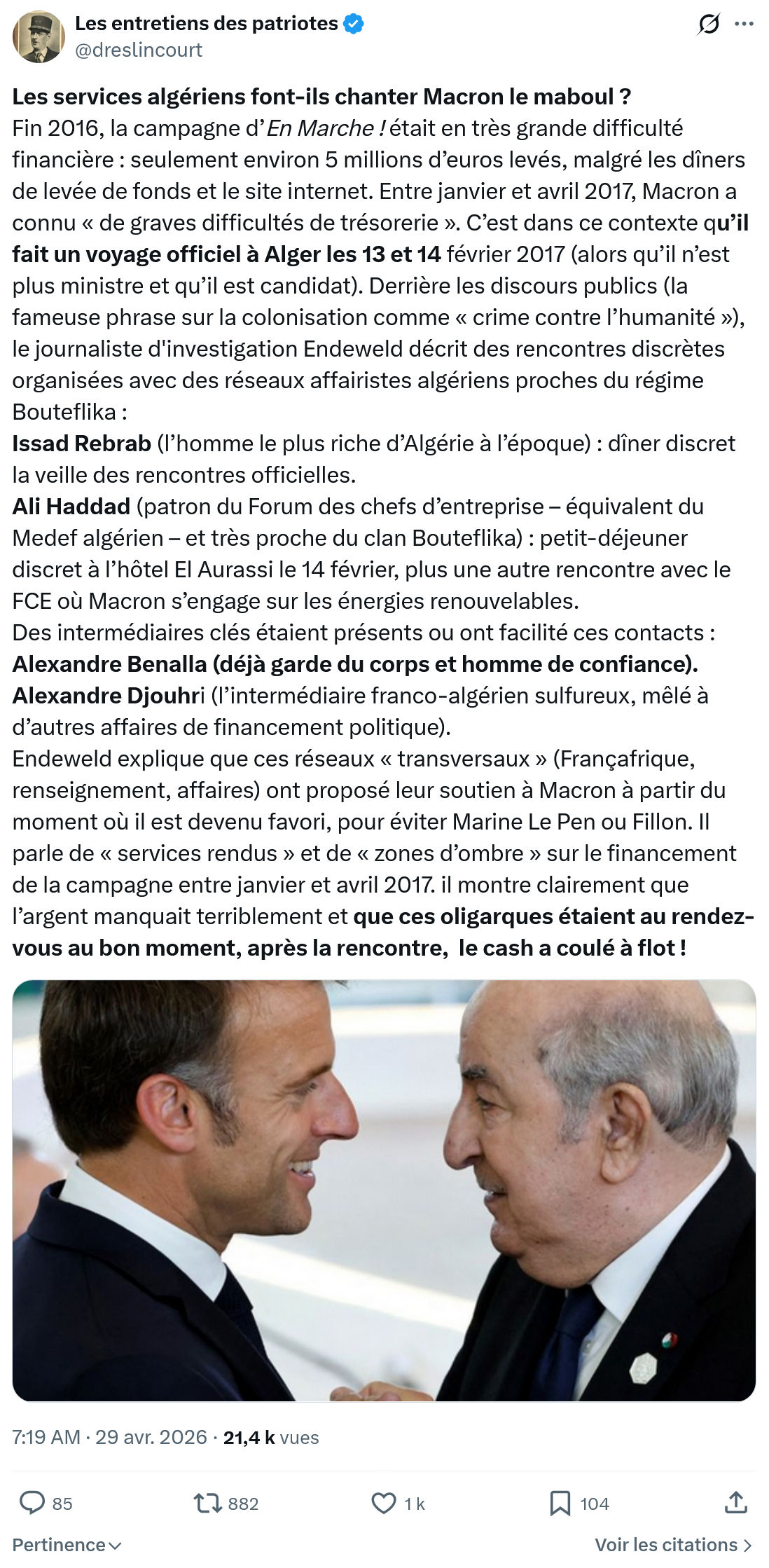 Marquis de Dreslincourt: Les services algériens font-ils…