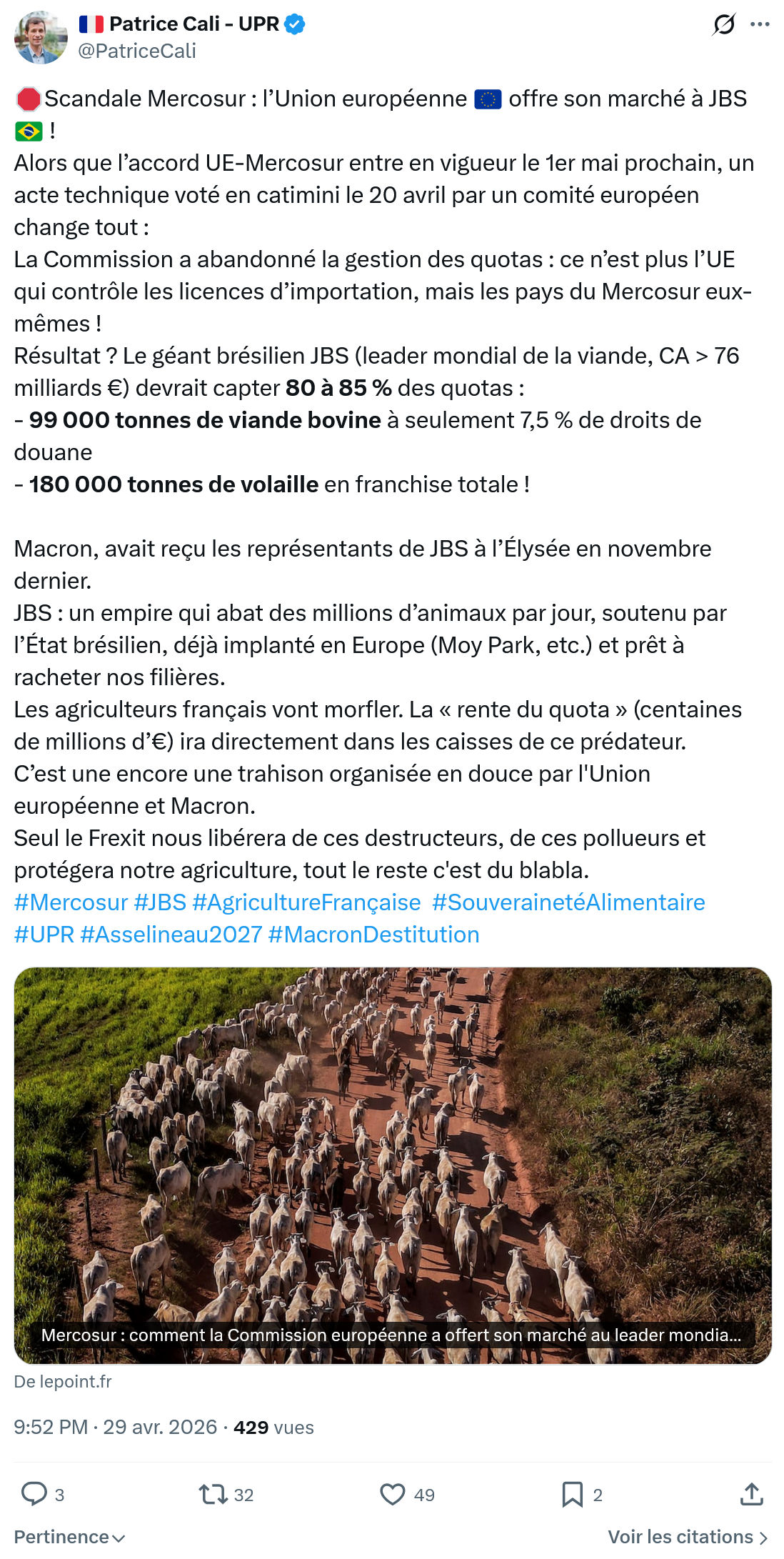 Patrice Cali: Scandale Mercosur…