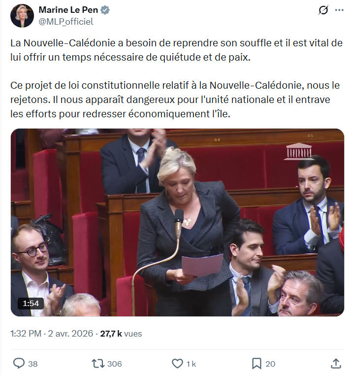 Marine Le Pen: La Nouvelle-Calédonie a besoin de reprendre…