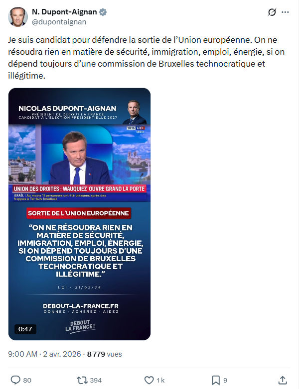 Nicolas Dupont-Aignan: Je suis candidat pour défendre…