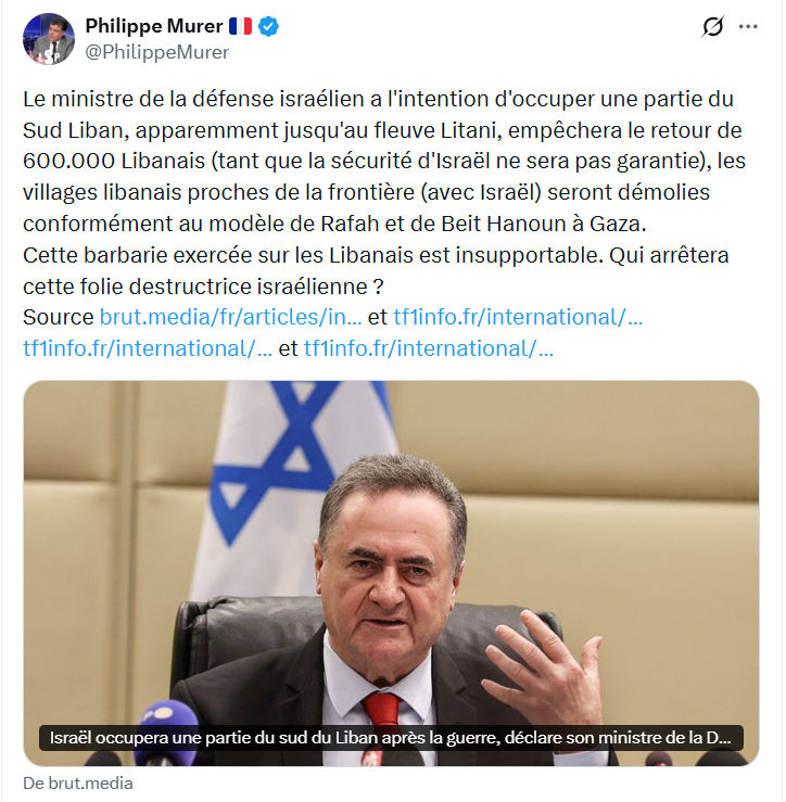 Philippe Murer: Le ministre de la défense israélien…