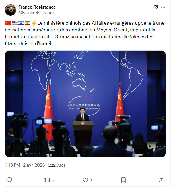 France Résistance: Le ministère chinois des Affaires…
